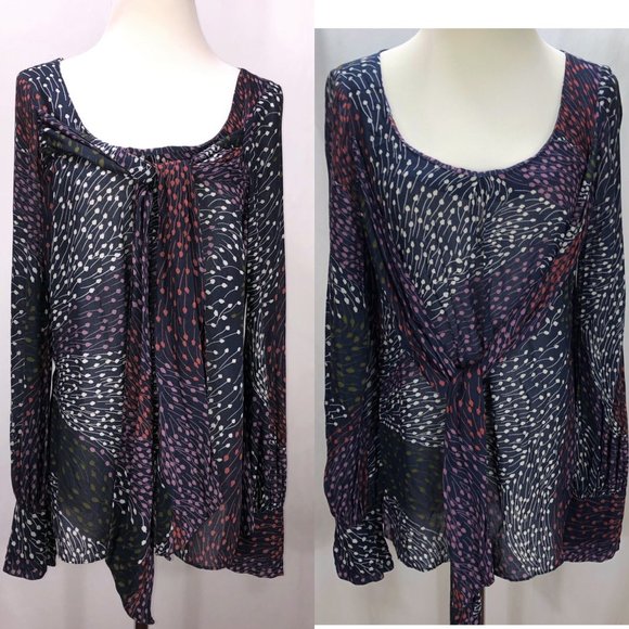 Anthropologie Leifsdottir Tie Back Tunic Blouse Light Long Sleeve Print Top - Picture 2 of 13